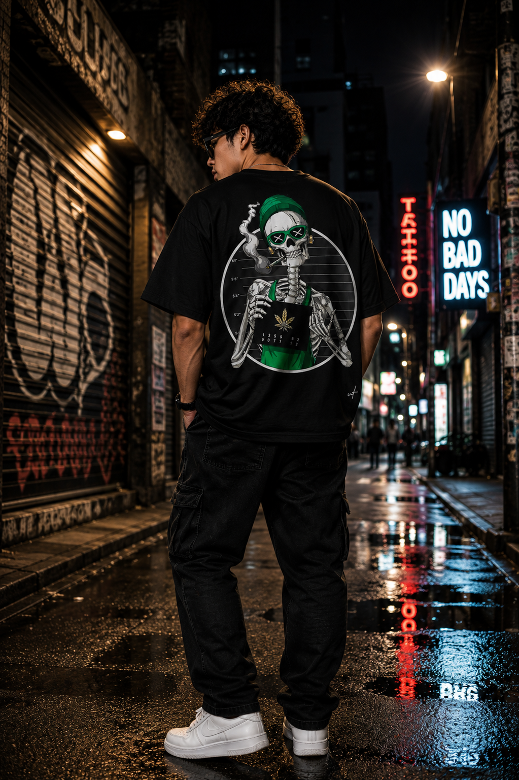 Black Oversized Skeleton Graphic T-Shirt for Men – Urban Streetwear Skull Back Print Tee