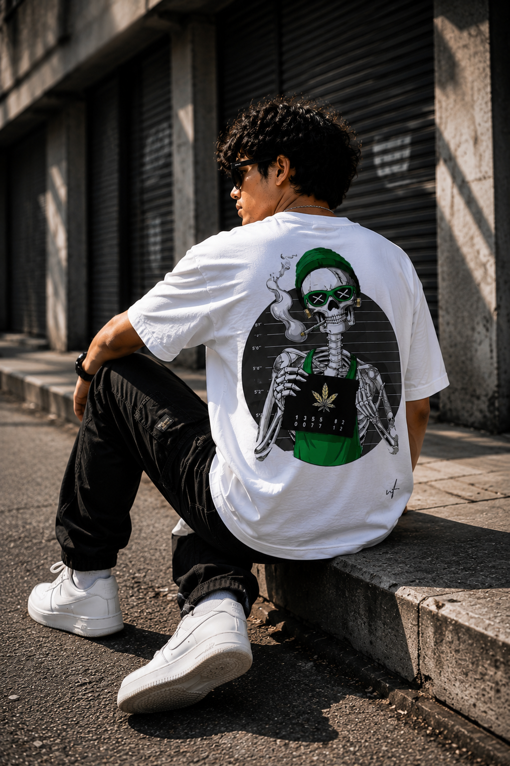 White Oversized Skeleton Graphic T-Shirt for Men – Urban Streetwear Skull Back Print Tee