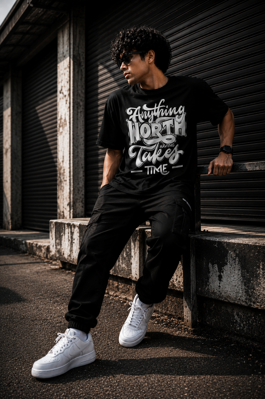 Black Oversized Typography Graphic T-Shirt for Men – Motivational Streetwear Quote Tee