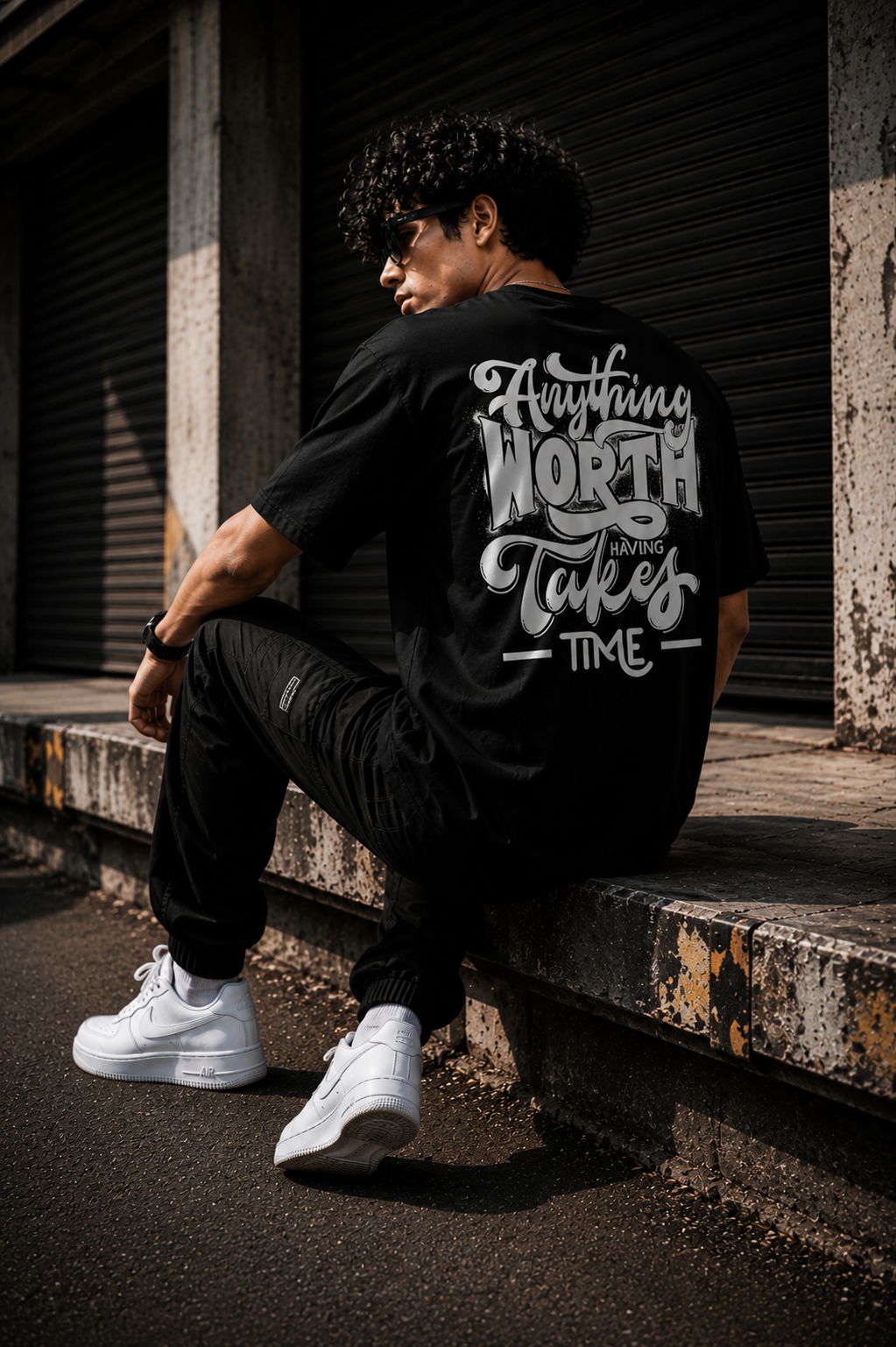Black Oversized Typography Graphic T-Shirt for Men – Motivational Streetwear Quote Tee