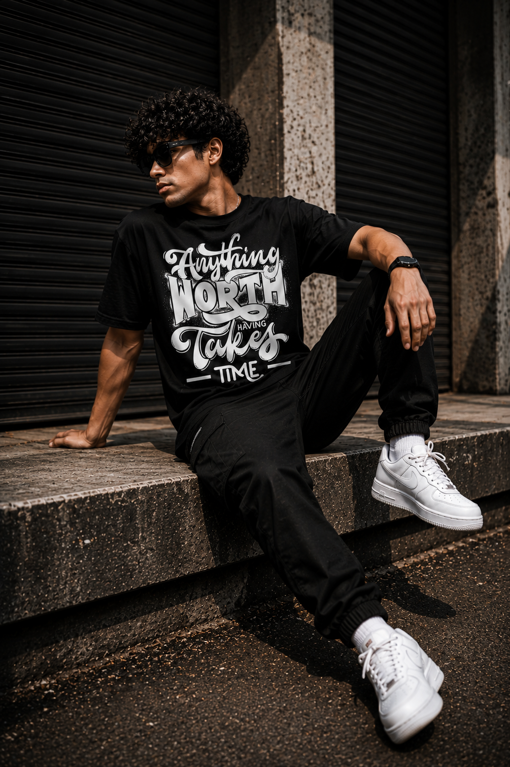 Black Oversized Typography Graphic T-Shirt for Men – Motivational Streetwear Quote Tee
