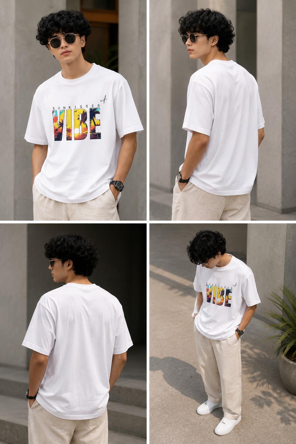 White Oversized VIBE Graphic T-Shirt for Men – Sunkissed Beach Streetwear Tee
