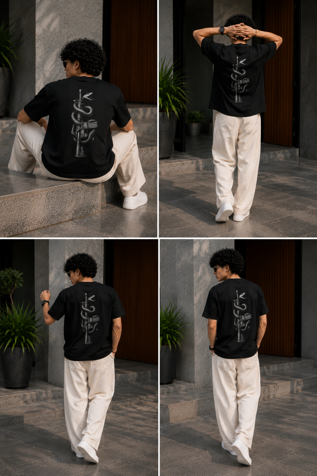 Black Oversized Snake Graphic T-Shirt for Men – Dark Aesthetic Streetwear Back Print Tee