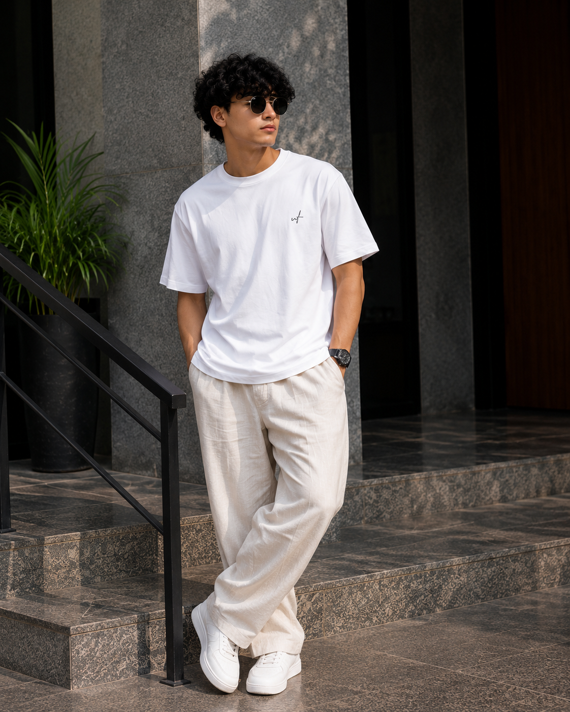 White Oversized “Saadha Ladka” Graphic T-Shirt for Men – Hindi Typography Streetwear Tee