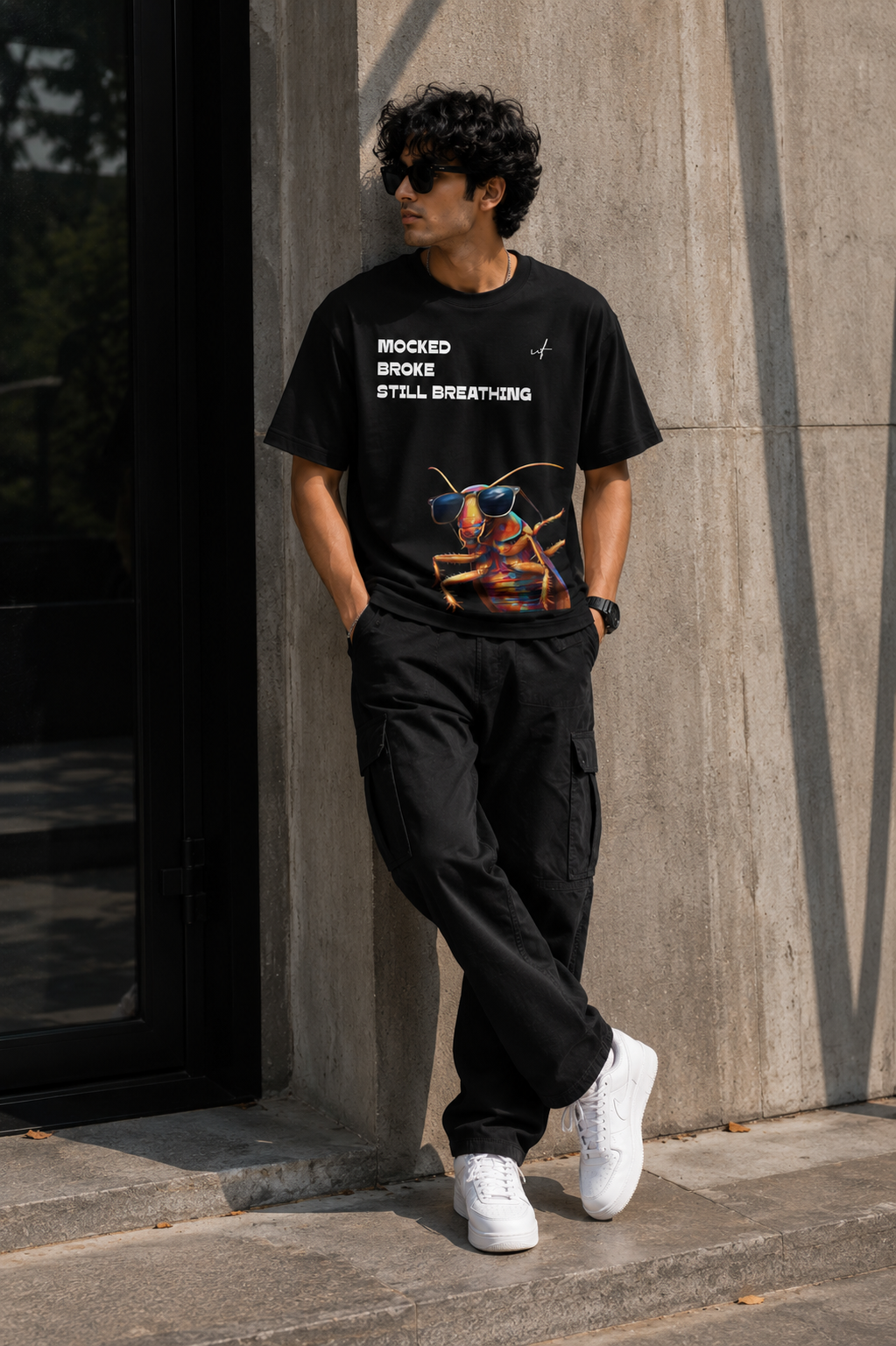 Cockroach Graphic Oversized T-Shirt for Men | Funky Streetwear Tee | Black & White