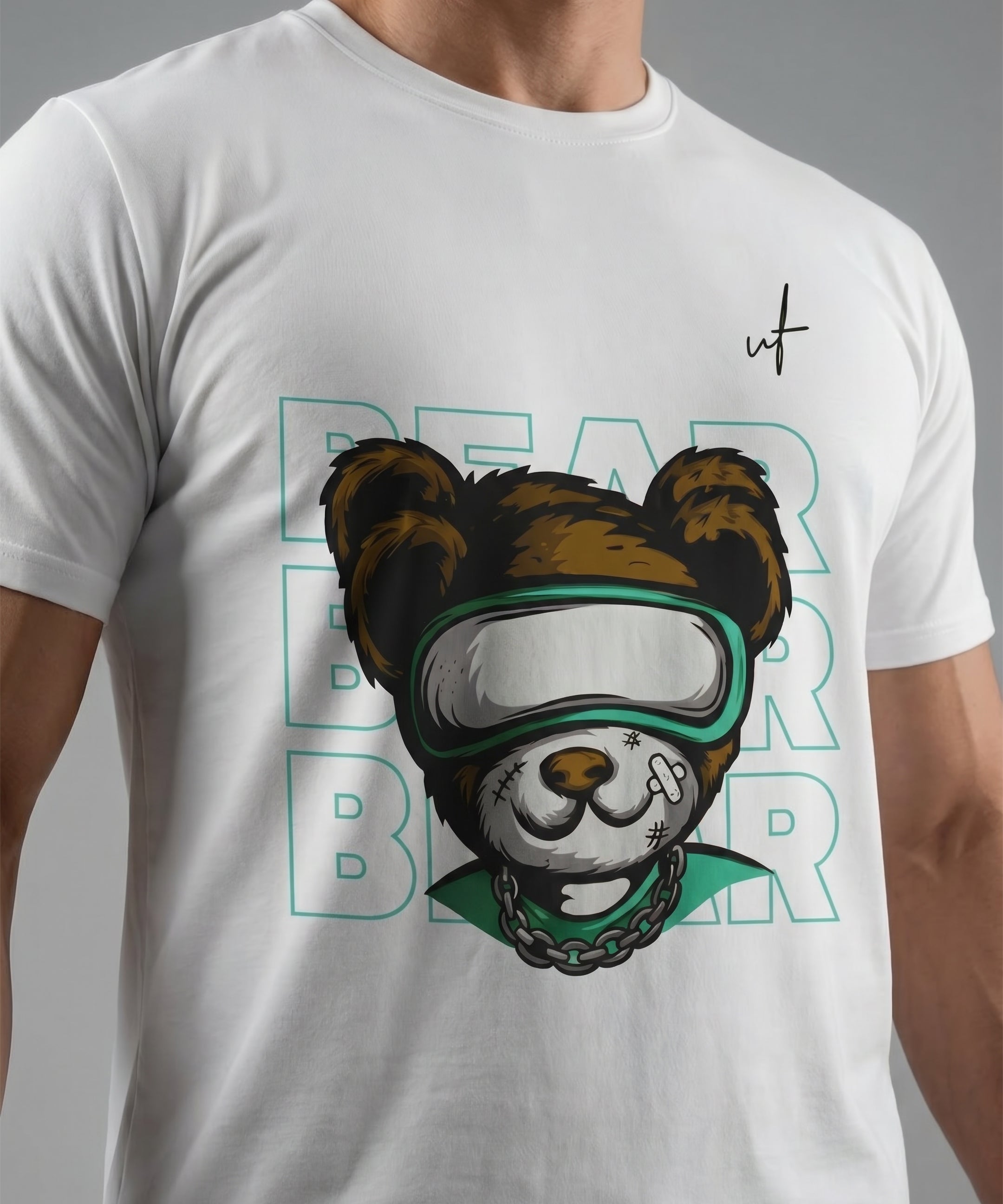 Bear Graphic White T-Shirt for Men | Trendy Oversized Streetwear Tee