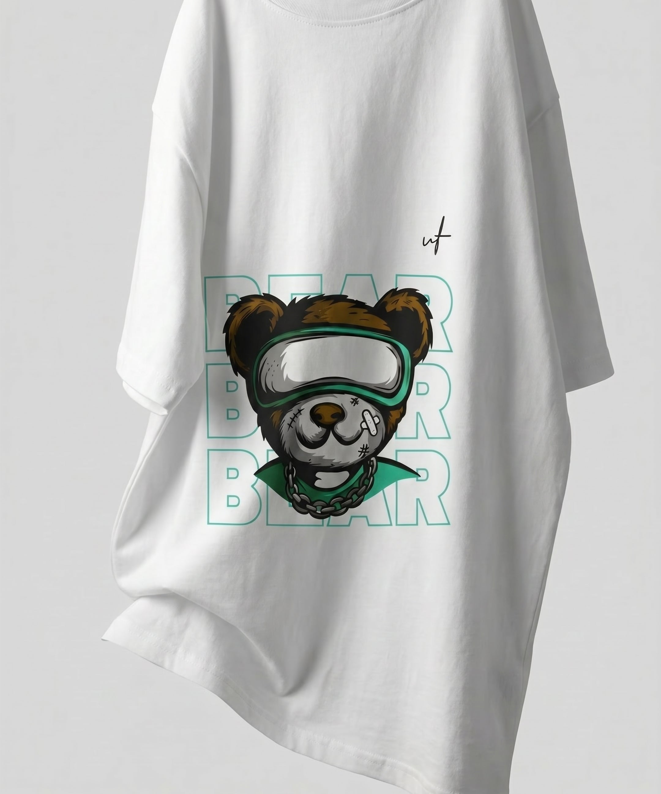 Bear Graphic White T-Shirt for Men | Trendy Oversized Streetwear Tee