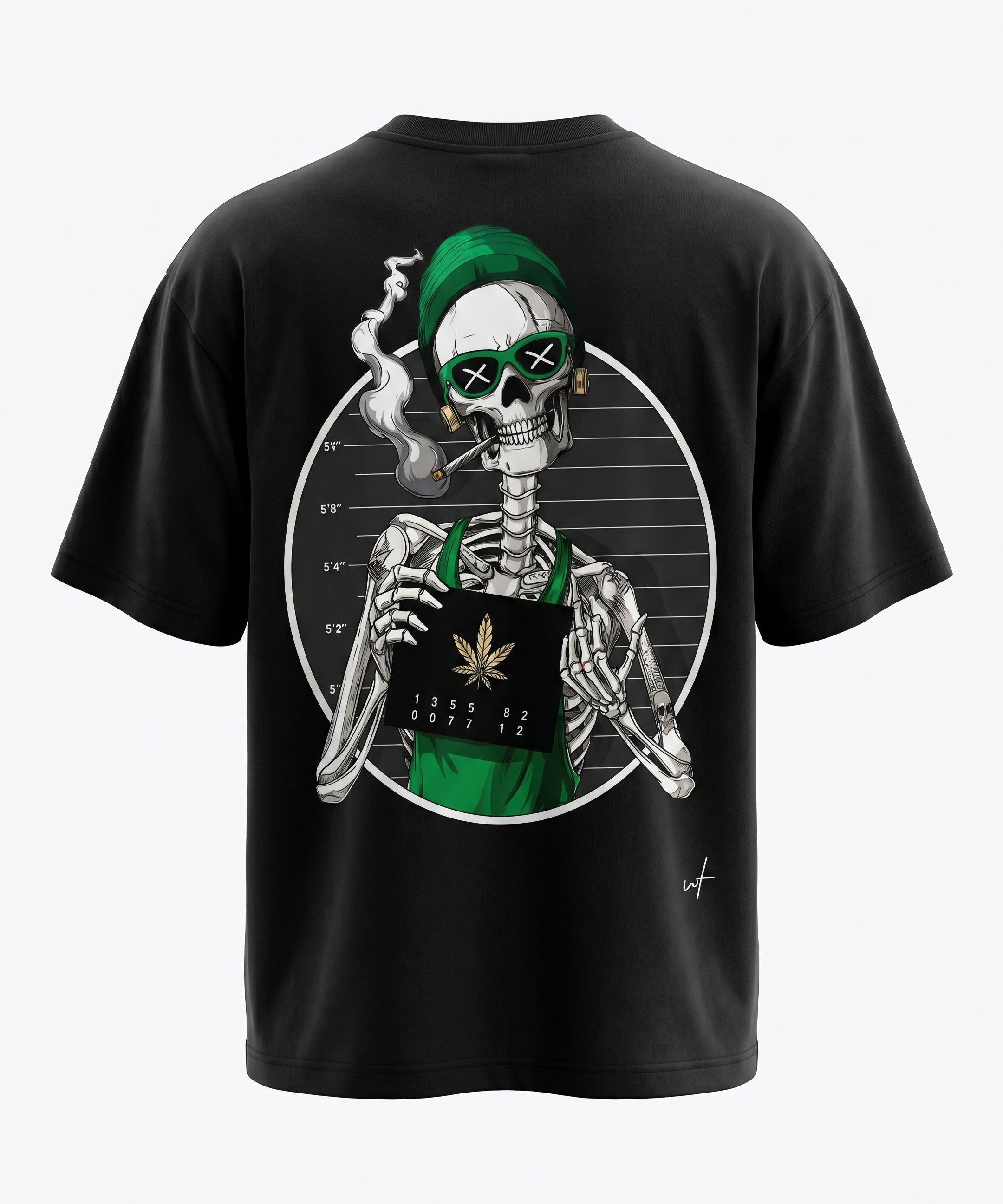 Skeleton Graphic Oversized T-Shirt for Men | Streetwear Back Print Tee | Black & White