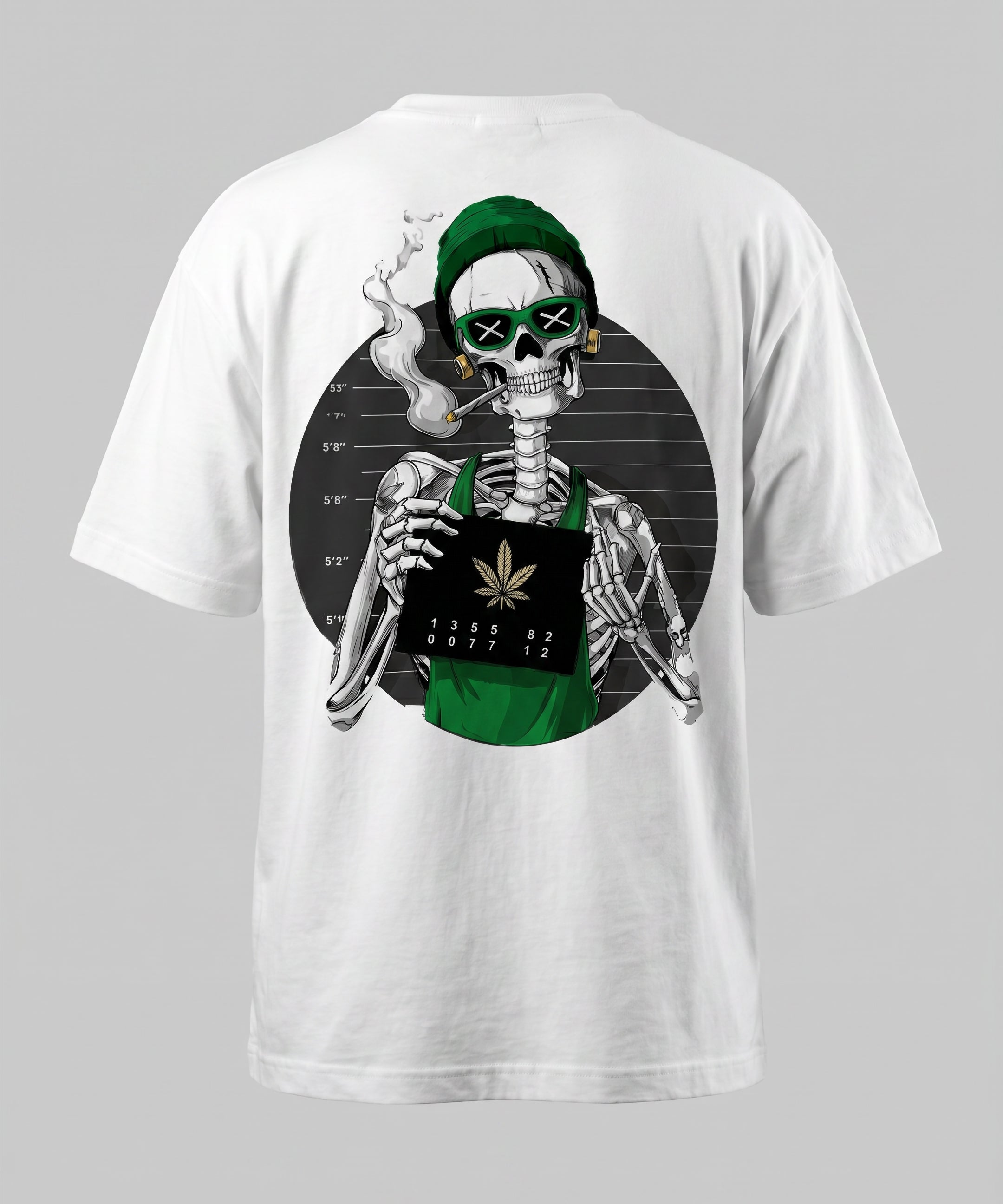 Skeleton Graphic Oversized T-Shirt for Men | Streetwear Back Print Tee | Black & White