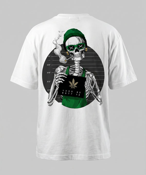 Skeleton Graphic Oversized T-Shirt for Men | Streetwear Back Print Tee | Black & White