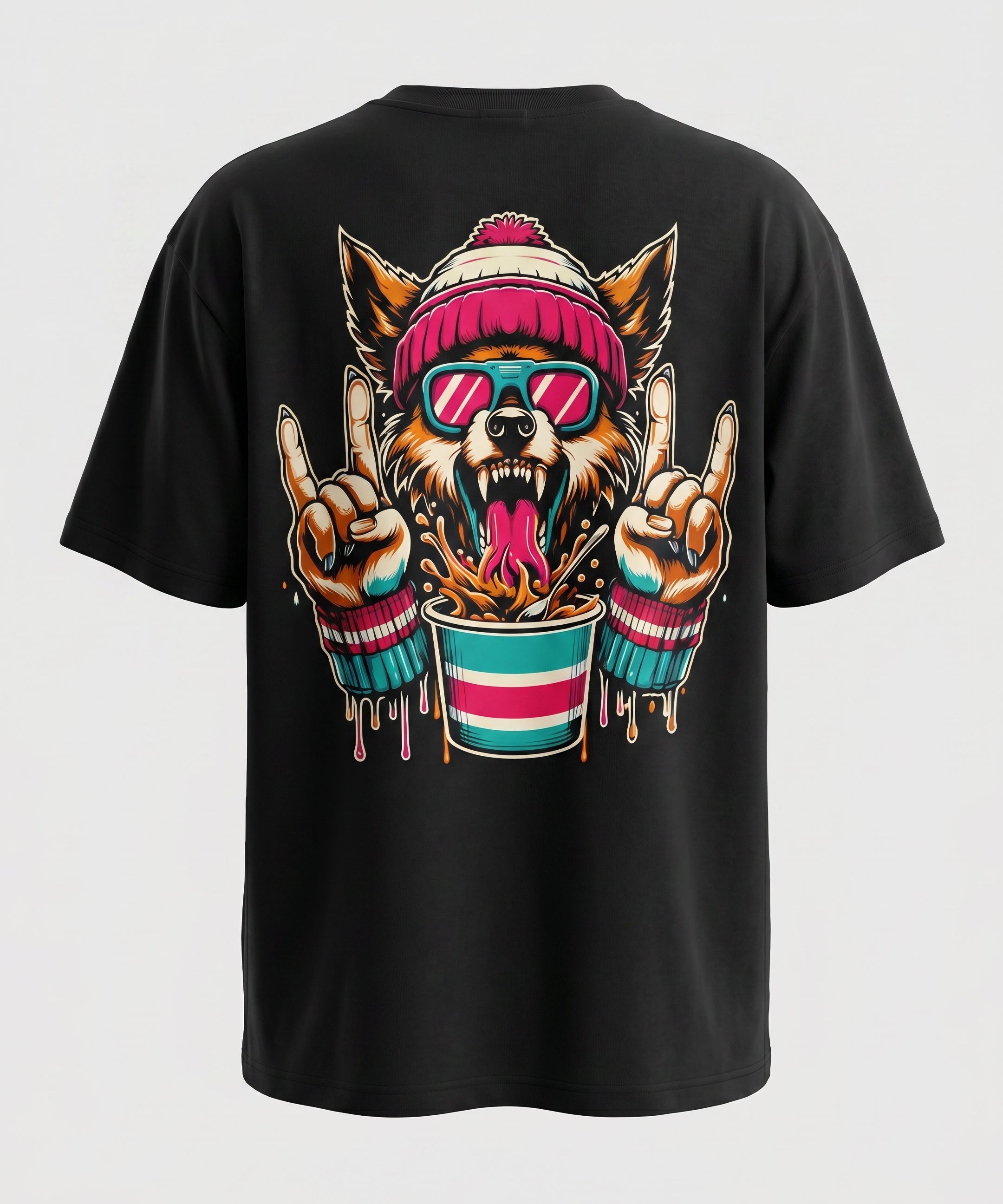 Wolf Graphic Oversized Black T-Shirt for Men | Funky Streetwear Back Print Tee