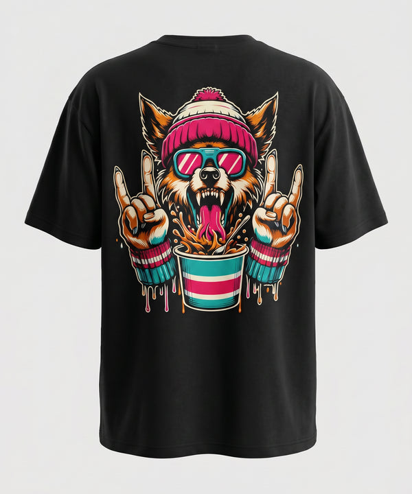 Wolf Graphic Oversized Black T-Shirt for Men | Funky Streetwear Back Print Tee