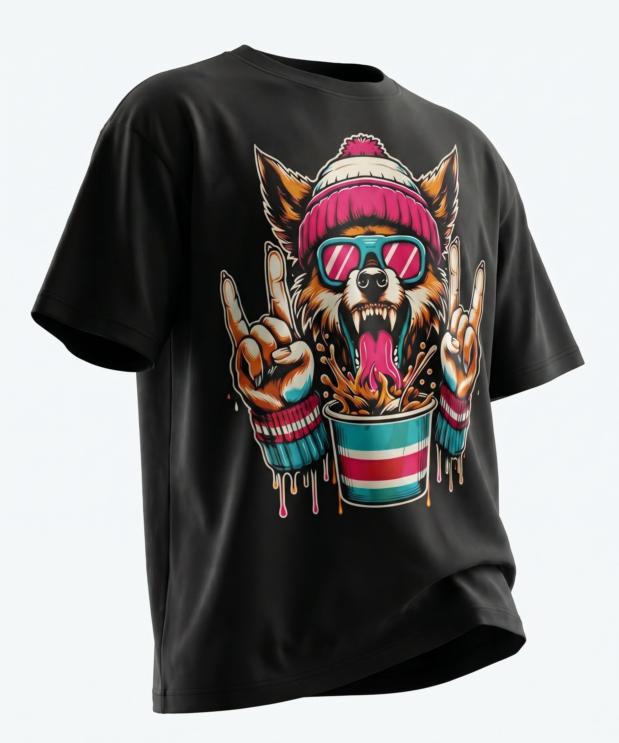 Wolf Graphic Oversized Black T-Shirt for Men | Funky Streetwear Back Print Tee