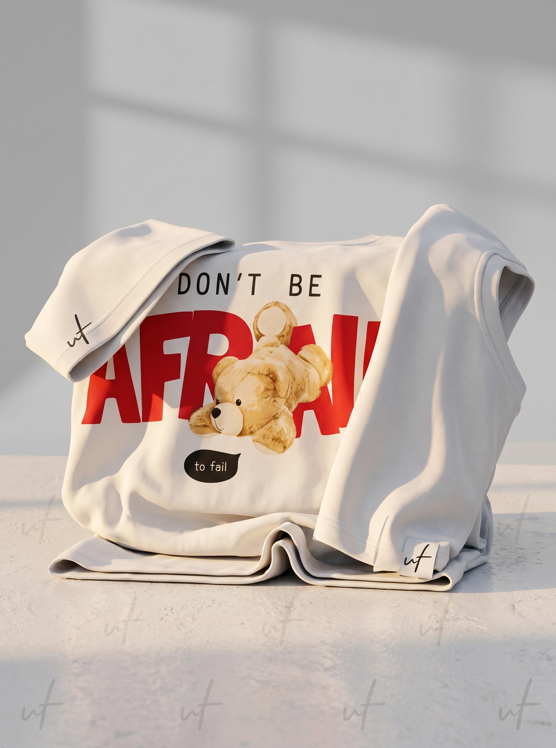 Don’t Be Afraid Graphic White T-Shirt for Men | Cute Teddy Streetwear Tee